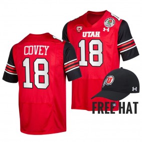 Britain Covey Utah Utes 2022 Rose Bowl Red Free Hat 18 Jersey Men